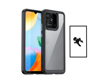 Kit de Soporte Magnético Con Patas + Protección Recubierta de Tapa Triple para Aluminio para Xiaomi Redmi 10C Transparente/Negro