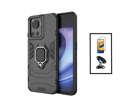 Kit de Película de Vidrio Templado de Gorilassglass + Cubierta de Protección Militar Magnética + Soporte Magnético para Oneplus 10R 150W Negro