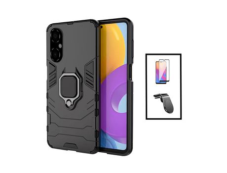 5D Cubierta Completa Kit de Vidrio Templado + 3X1 Cubierta Defensor + Soporte Magnético L Coche de Conducción Segura para Xiaomi Poco M4 5G Negro