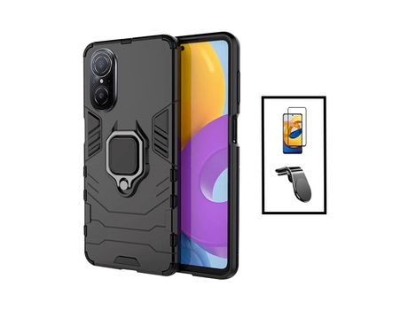 5D Cubierta Completa Kit de Vidrio Templado + 3X1 Cubierta Defensor + Soporte Magnético L Coche de Conducción Segura para Huawei Nova 9 Si Negro