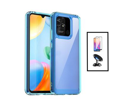 Kit de Protección de Airbag Aluminarm + Cubierta Completa Completa + Soporte Magnético para Xiaomi Redmi 10C Transparente/ Azul Oscuro