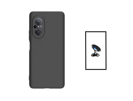 Kit de Soporte Magnético + Protección Trasera de Silicona de Cubierta para Huawei Nova 9 Si Negro