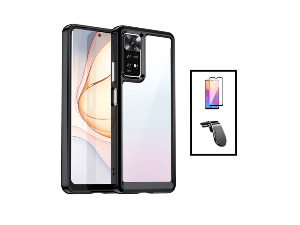Aluminate Kit Protección de Airbag + 5D Película Cubierta Completa + Soporte Magnético L Conducción Segura para Xiaomi Redmi Nota 11 Transparente/Negro