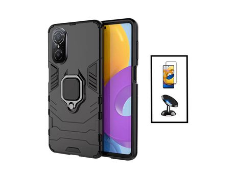 5D Cubierta Completa Kit de Vidrio Templado + 3X1 Cubierta Defensor + Soporte Magnético de Automóvil para Huawei Nova 9 Si Negro