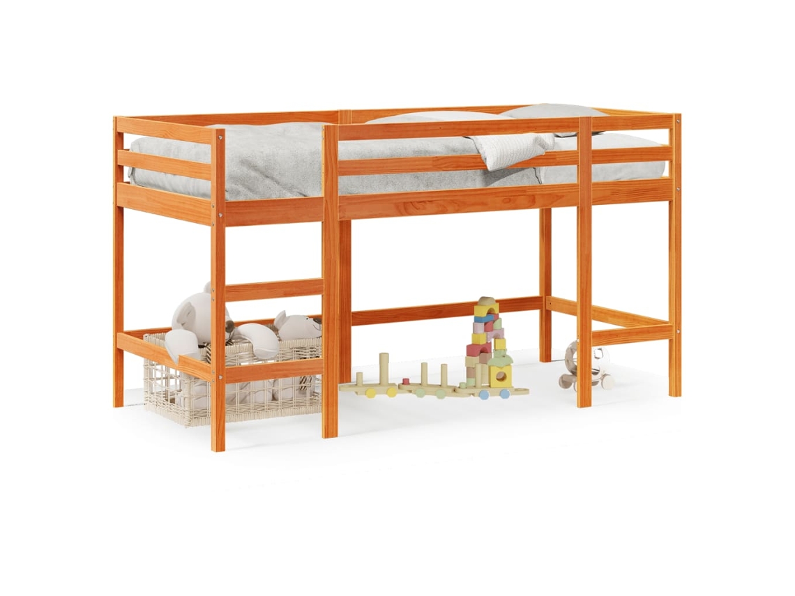Cama Alta Infantil con Escalera 80x200cm Pino Macizo Marrón Miel Dkd Home Decor
