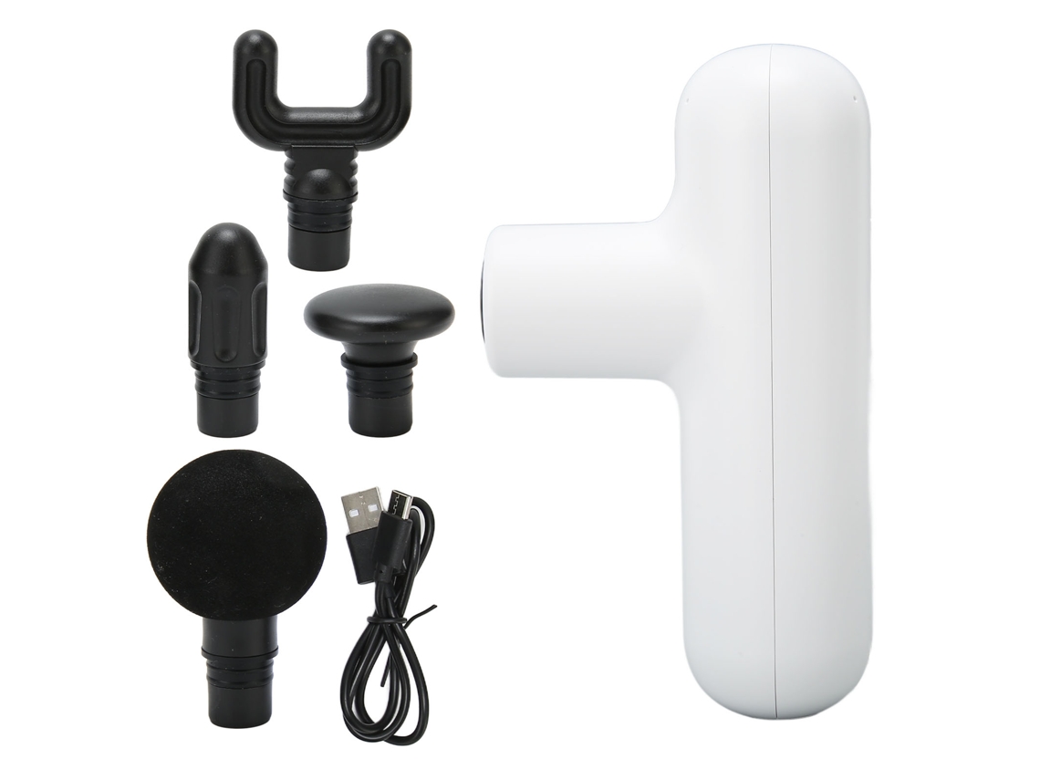 Mini Masajeador Ultracompacto Y Silencioso Con 4 Velocidades Y 4 Cabezales De Masaje Para Hombres Y Mujeres, Color Blanco.