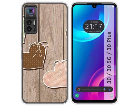 Carcasa TCL 30 / 30 5G / 30 Plus TUMUNDOSMARTPHONE Dibujos Corazones Madera Multicolor