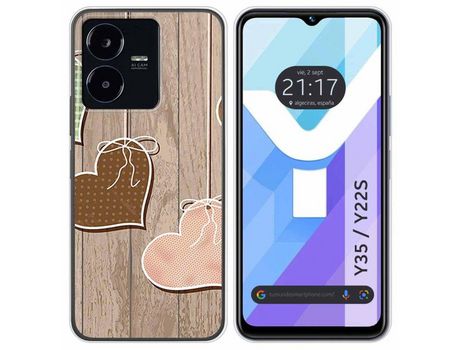 Carcasa Vivo Y35 / Y22S TUMUNDOSMARTPHONE Dibujos Corazones Madera Multicolor