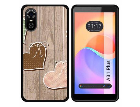 Carcasa ZTE Blade A31 Plus TUMUNDOSMARTPHONE Dibujos Corazones Madera Multicolor