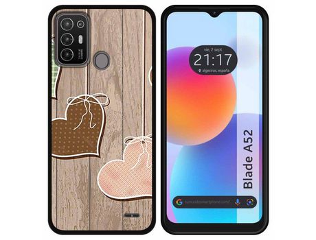 Carcasa ZTE Blade A52 TUMUNDOSMARTPHONE Dibujos Corazones Madera Multicolor