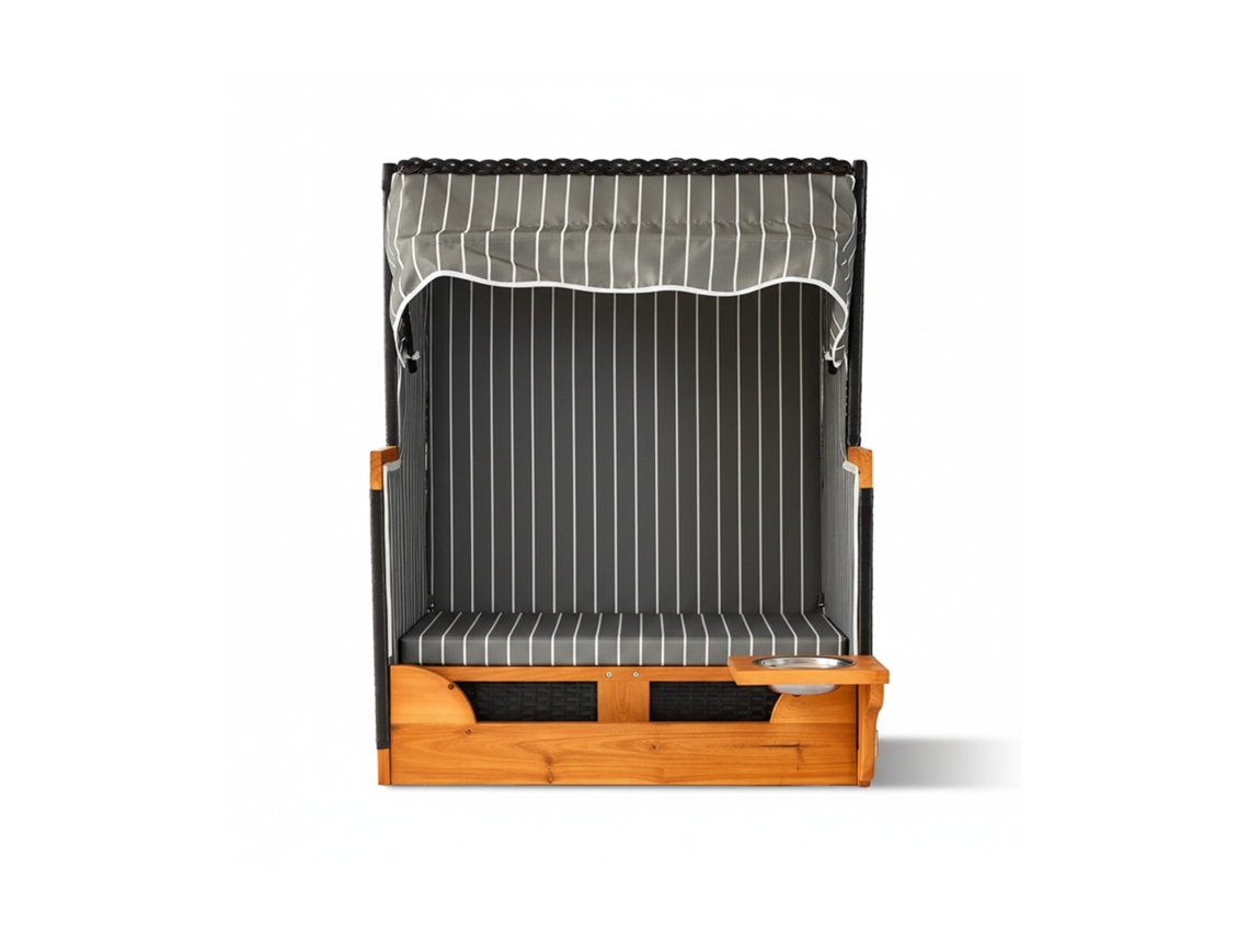 Silla Playera Relaxdays Para Perros, Ratán, Con Comedero, Sillón Con Dosel, 95x75x65 Cm Jardín/terraza, Madera, Gris