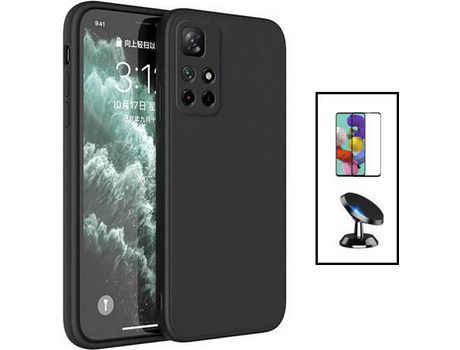 Kit Película de Cristal Templado 5D Full Cover + Funda Silicona + Soporte Magnético de coche para Xiaomi Redmi Note 11S 5G - Negro