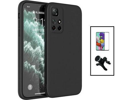 Kit Película de Cristal Templado 5D Full Cover + Funda Silicona + Soporte Magnético de coche reforzado para Xiaomi Redmi Note 11S 5G - Negro