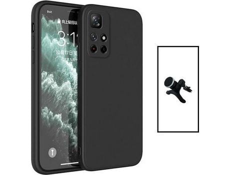 Kit Soporte Magnético reforzado de coche + Funda Silicona para Xiaomi Redmi Note 11S 5G - Negro