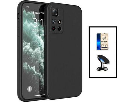 Kit Cristal Templado CeramicGlass Full Cover + Funda Silicona + Soporte Magnético de coche para Xiaomi Redmi Note 11S 5G - Negro