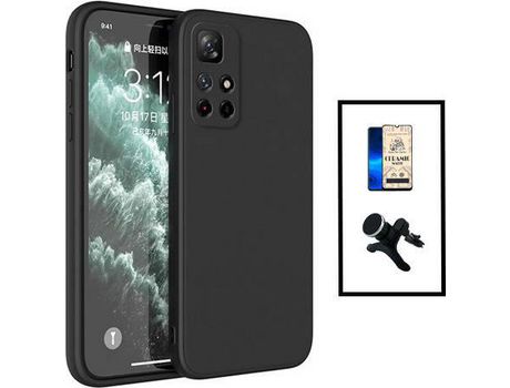 Kit Cristal Templado CeramicGlass Full Cover + Funda Silicona + Soporte Magnético de coche reforzado para Xiaomi Redmi Note 11S 5G - Negro