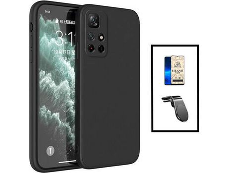 Kit Cristal Templado CeramicGlass Full Cover + Funda Silicona + Soporte Magnético L Safe Driving coche para Xiaomi Redmi Note 11S 5G - Negro