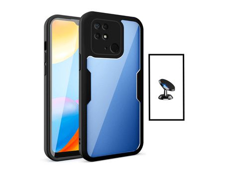 Kit Carcasa 360° Protección Frente y Verso + Soporte Magnético para Xiaomi Redmi 10C GIFT4ME Negro