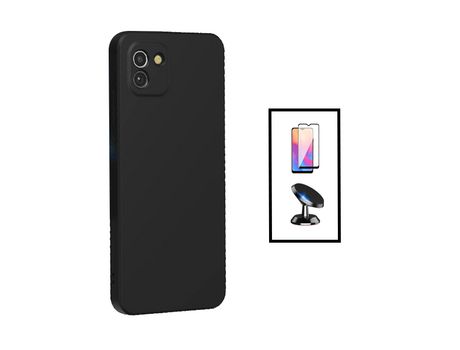 Kit Protector de Vidrio Templado Gorilasglass + Carcasa Protección Trasera Silicona + Soporte Magnético para Samsung Galaxy A03 GIFT4ME Negro