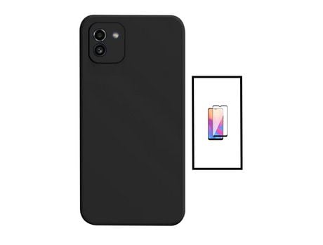 Kit Protector de Vidrio Templado 5D Full Cover + Carcasa Silicona Líquido para Samsung Galaxy A03 4G PHONECARE Negro
