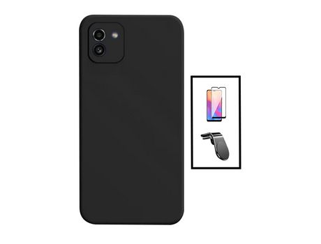 Kit Protector de Vidrio Templado 5D Full Cover + Carcasa Silicona Líquido + Soporte para Samsung Galaxy A03 4G PHONECARE Negro