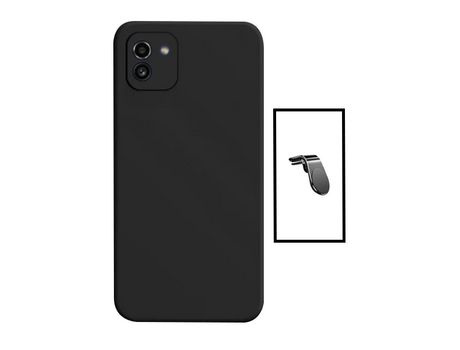 Kit Soporte Magnético L Safe Driving Auto + Carcasa Silicona Líquido para Samsung Galaxy A03 4G PHONECARE Negro