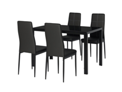 Juego De Comedor De 5 Piezas Con Mesa De Vidrio Templado Y Sillas Tapizadas En Pu De Color Negro.