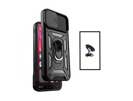 Kit de funda protectora militar con soporte magnético + ventana deslizante para Xiaomi Mi 11 Lite Negro