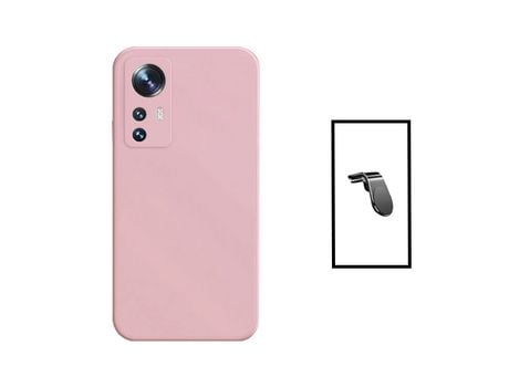 Soporte magnético para coche L + Kit de cubierta trasera de silicona para Xiaomi 12T Pro Rosa