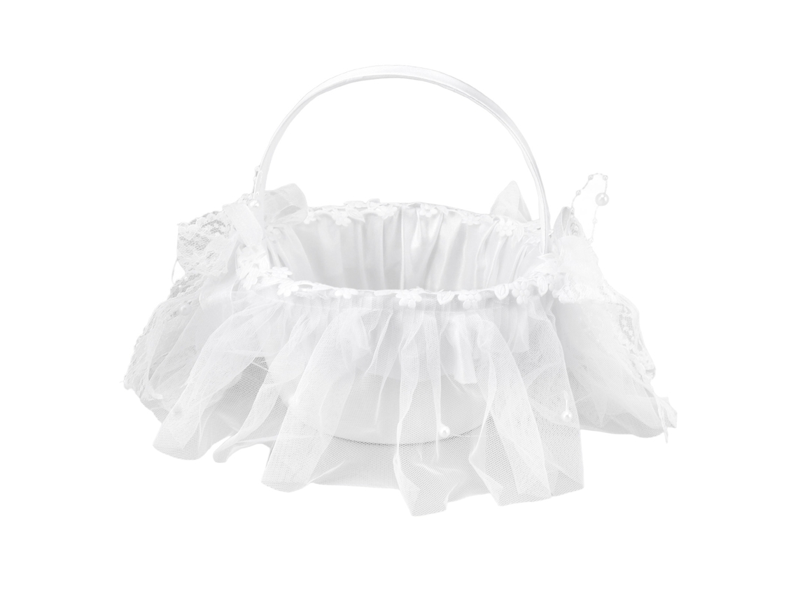Cesta Blanca Para Niña De Las Flores Con Encaje Para Artículos De Ceremonia Nupcial