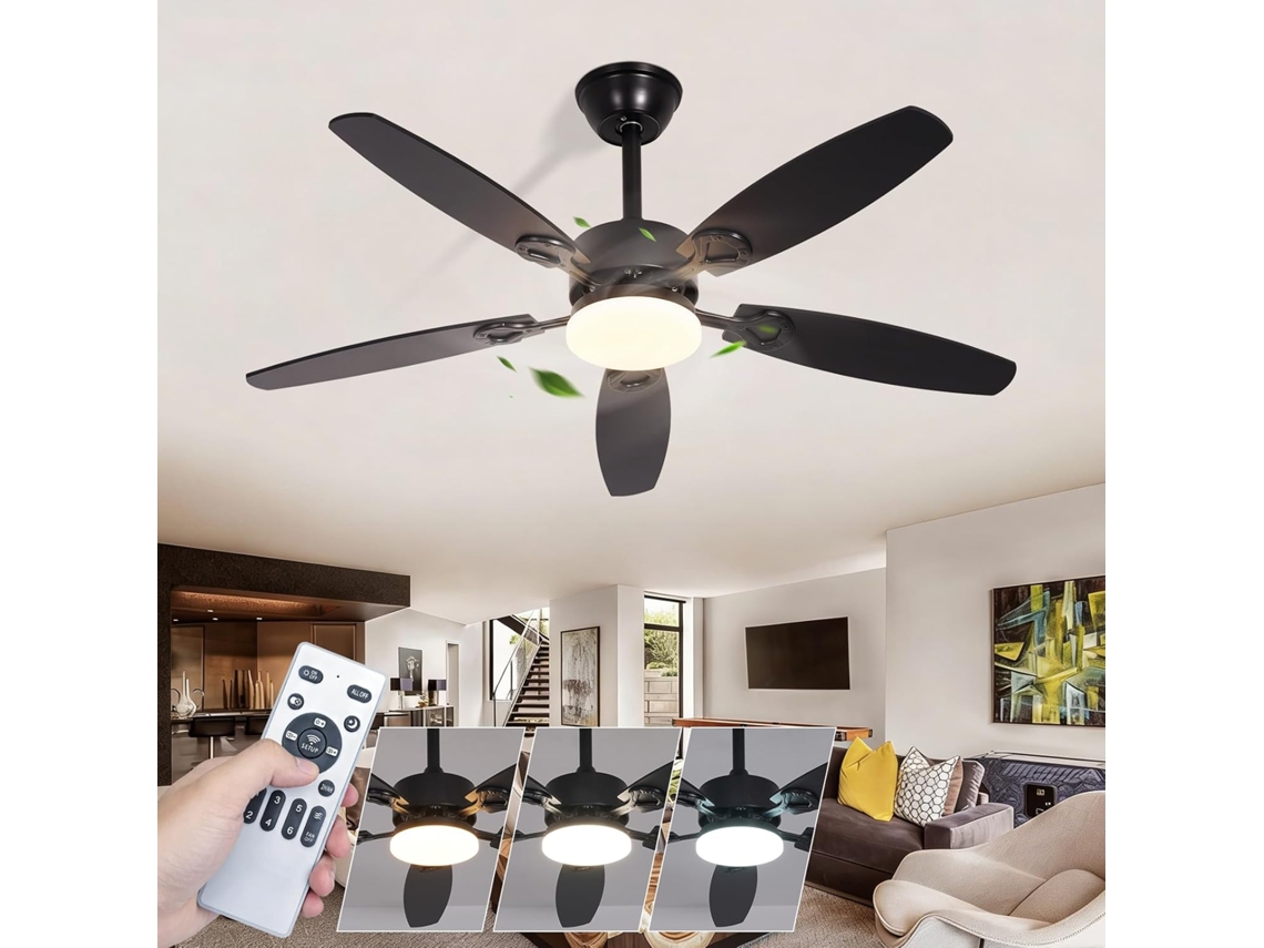 Nettlife Ventilador De Techo Con Luz Led Silenciosa, Aspas Reversibles De Doble Cara, Regulable Con Mando A Distancia Parasalón