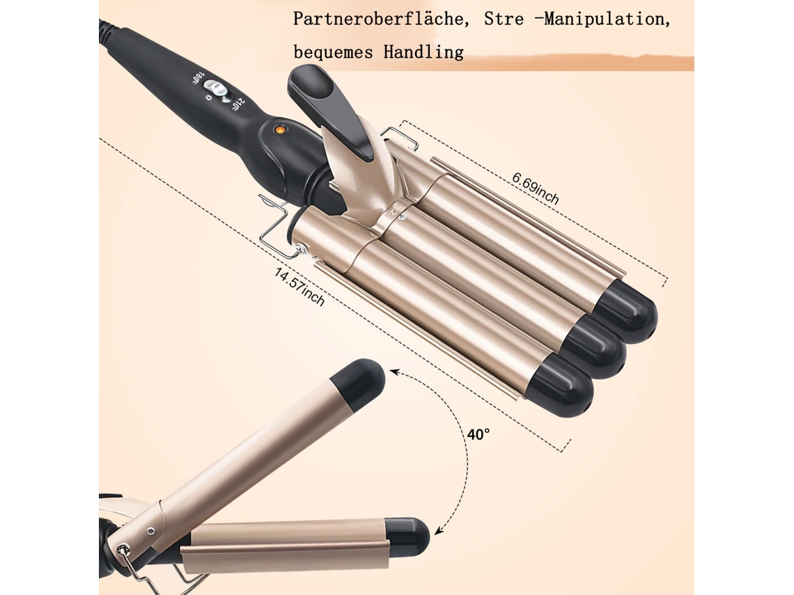Plancha de pelo Babyliss de 3 barriles Babyliss 22 mm Beach Waves Calentamiento rápido ajustable con protección térmica Babyliss grande para