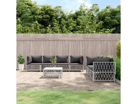 Conjunto 8 de muebles de jardín VIDAXL con cojines acero blanco