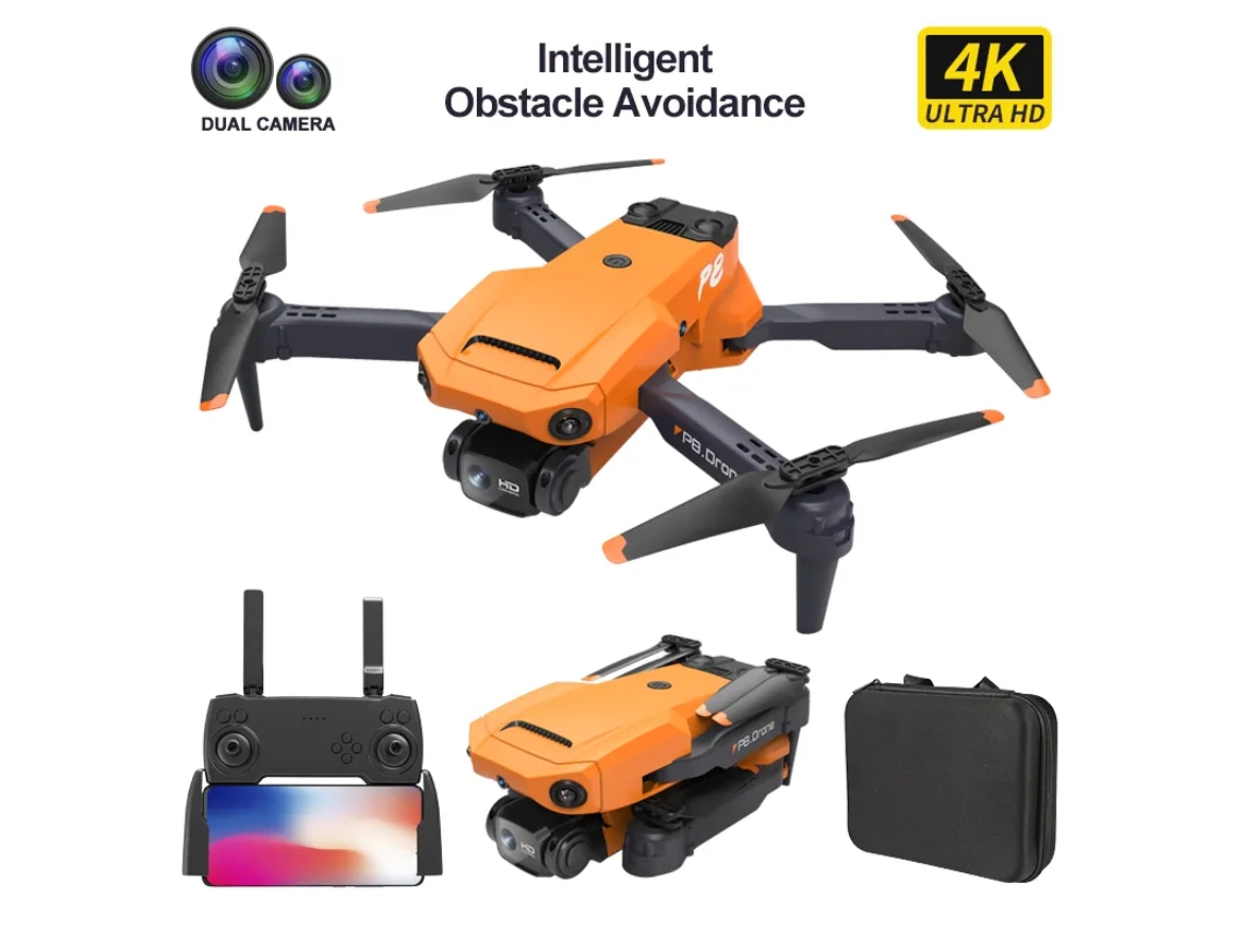 Dron P8 con cámara dual 4K HD Bestvite (2 baterías, 12 minutos de autonomía, color naranja)