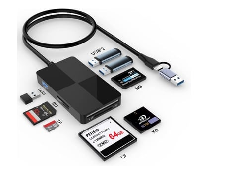 Lector de tarjetas múltiple USB C USB 3.0 con concentrador USB, ranura para tarjeta 8 en 2 XD/SD/TF/CF/MS, adaptador Sony Memory Stick Pro Duo, lec...