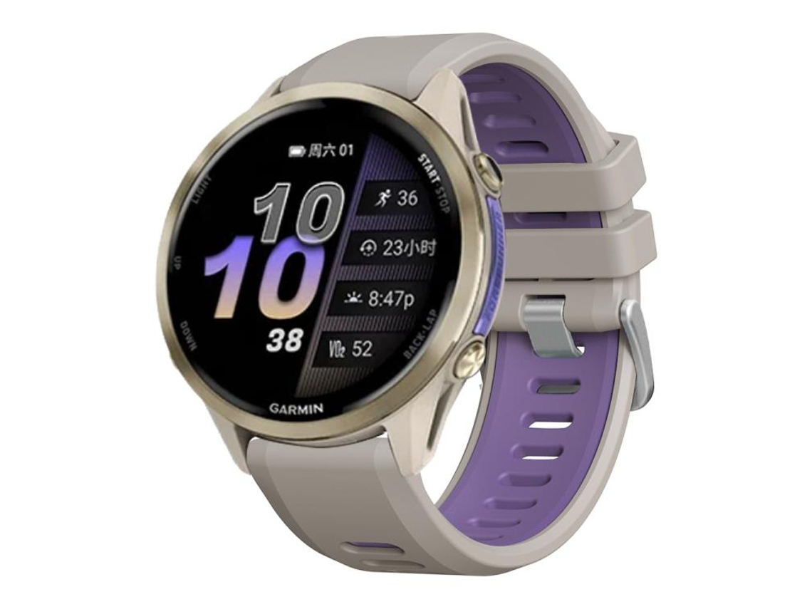 Bracelete Para Garmin Forerunner 970 - Silicone Bicolor - Fivela De Aço Preta Roxo Areia
