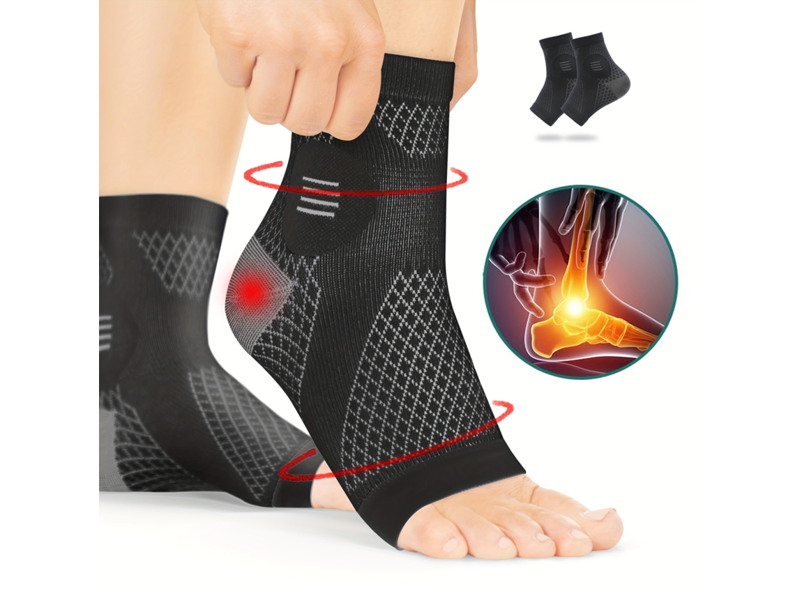 (Negro M) 1 par de calcetines de compresión hasta el tobillo con soporte para el arco y diseño de punta abierta.