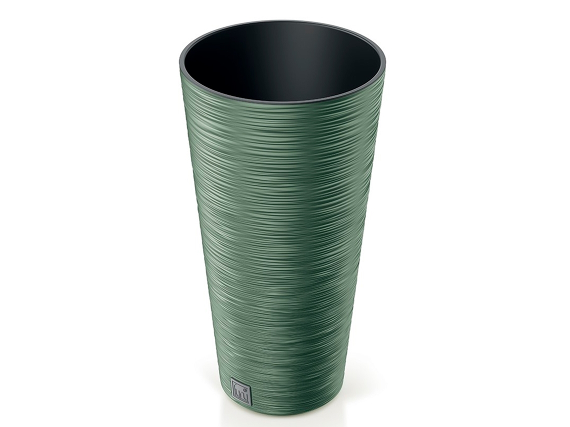 Maceta de color verde tierra con depósito, 30 x 30 x 57,5 ​​cm, capacidad de 15 litros.