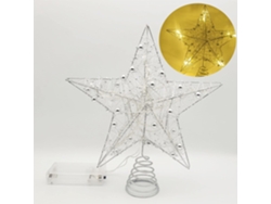 Adorno para árbol de Navidad de metal plateado con purpurina, luces LED a pilas, decoración navideña iluminada para uso en interiores y exteriores, elegante.