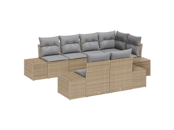 Maison Exclusive - Conjunto de sofás de jardín de 7 piezas, mimbre beige y gris claro