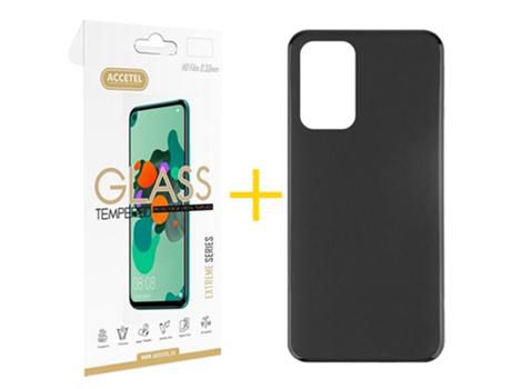 Pack 1x Película de Vidrio templado 2.5D + Funda ACCETEL Oppo A76 Silicone LisoPreto