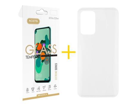 Pack 1x Película de Vidrio templado 2.5D + Funda ACCETEL Oppo A76 Silicone Liso TransparenteClear