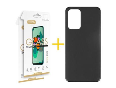 Pack 2x Película de Vidrio templado 2.5D + Funda ACCETEL Oppo A76 Silicone LisoPreto