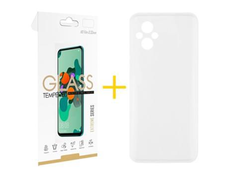 Pack 1x Película de Vidrio templado 2.5D + Funda SKYHE Oppo A96 5G Silicone Liso Transparente Cear