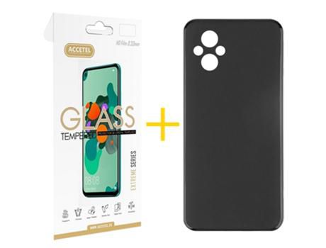 Pack 1x Película de Vidrio templado 2.5D + Funda ACCETEL Oppo A96 5G Silicone LisoPreto