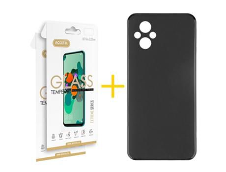 Pack 2x Película de Vidrio templado 2.5D + Funda ACCETEL Oppo A96 5G Silicone LisoPreto
