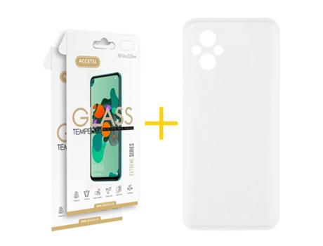 Pack 2x Película de Vidrio templado 2.5D + Funda ACCETEL Oppo A96 5G Silicone Liso TransparenteClear