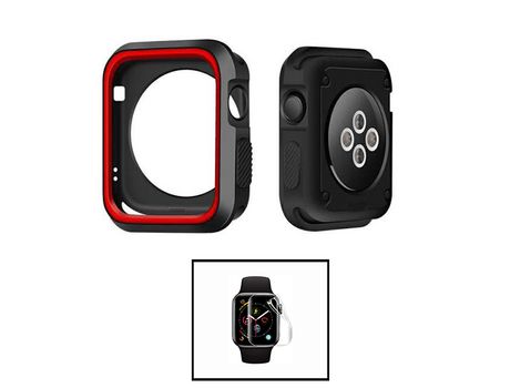 Kit Carcasa Military Doublecolor + Protector de Hydrogel para Apple Watch Se 2022 40Mm PHONECARE Negro/Rojo