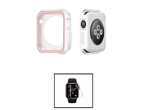 Kit Carcasa Military Doublecolor + Protector de Hydrogel para Apple Watch Se 2022 40Mm PHONECARE Blanco/Rosa