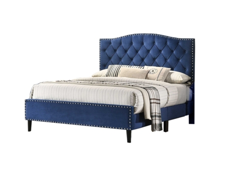 Cama doble Jessy 135 cm azul en terciopelo Colchón básico 18 cm SALDOSYSTOCKS